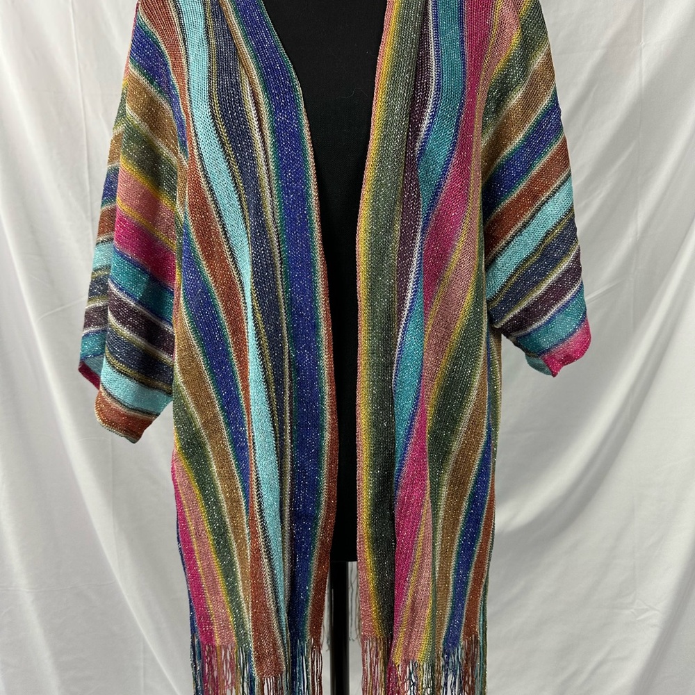 Multicolor Striped Open Front Cardigan